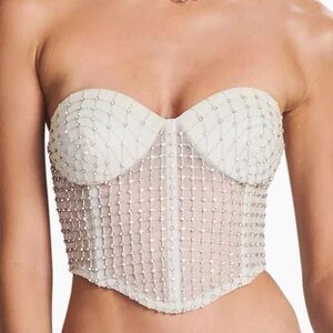 NWT Retrofete MARGERY EMBELLISHED BUSTIER TOP mesh rhinestones bridal corset L